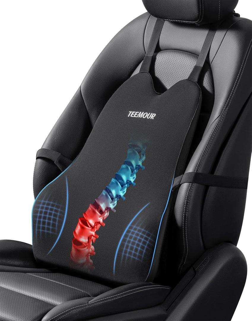 Lumbar Support Pillow for Car Improve Lower Back Pain Relief & Sitting Posture Back Support Memory Foam Back Cushion for Driving, Lumbar Comfort for Long Sitting, Truck with Three Adjustable Straps