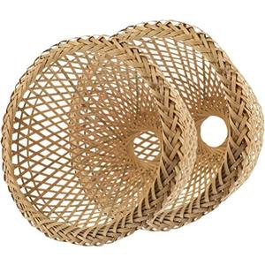 ARTIBETTER Rattan Lamp Shade 2pcs Woven Lampshade Weave Lighting Rattan Pendant Light Shade Wicker Basket Chandelier Lamp Shade Hanging Ceiling Light Cover Fixture for Cafe Decor Japanese Decor