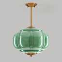 Green Milk Glass Pendant Light, Milk Glass Ceiling Light Fixture, Semi Flush Mount Pendant Light Vintage Schoolhouse Ceiling Light for Kitchen Island, Living Room, Dining Room, Bedroom (15 Inch)