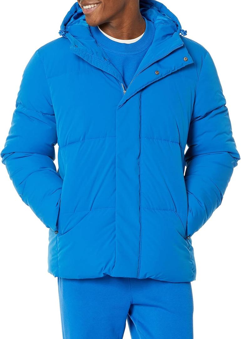 Amazon Essentials Mens Mid-Length Hooded Puffer Coat, (XX-Large Big, Bright Blue)
