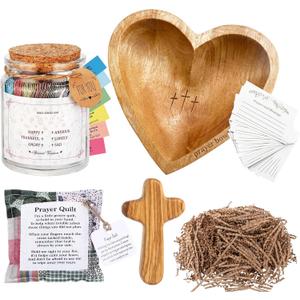 Potchen 5 Pcs Prayer Gifts for Women with Heart Prayer Jar Bowl Bible Verses Bowl Olive Wood Crosses 50 Cards Mini Pocket Scripture Quilt Raffia Faith Birthday Gift for Mom Grandma Daughter Wife