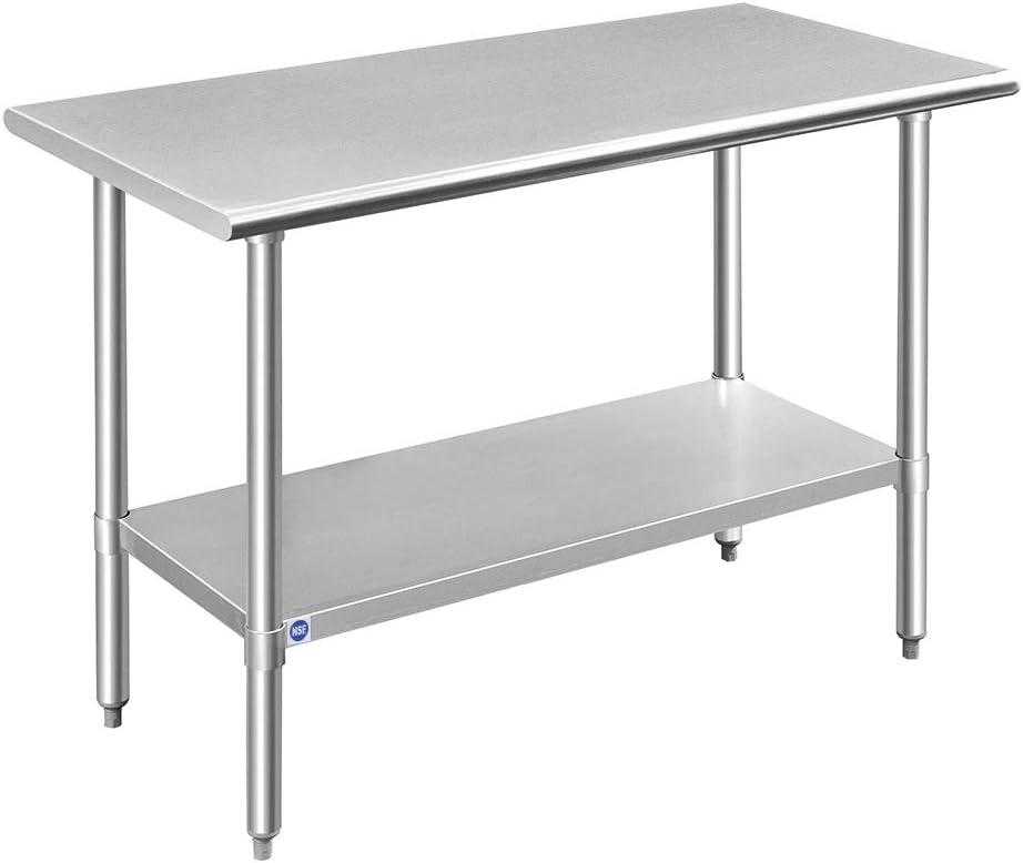 ROCKPOINT Stainless Steel Table for Prep & Work 24x48 Inches, NSF Metal Commercial Kitchen Heavy Duty Table with Adjustable Under Shelf and Table Foot for Restaurant, Home and Hotel