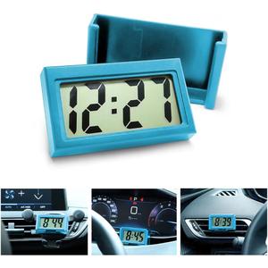 Mini Digital Clock for Car Dashboard, Battery Operated & Clear LCD Screen Time Display, Small Digital Clock with Self-Adhesive Bracket (Blue)