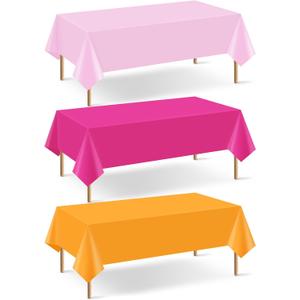 mwellewm 3 Pcs Pink and Orange Party Decorations Tablecloths Rectangular Plastic Table Cloth Disposable Table Cover Decor Waterproof Table Cover for Sunset Party Birthday Baby Shower(54x108 Inch)
