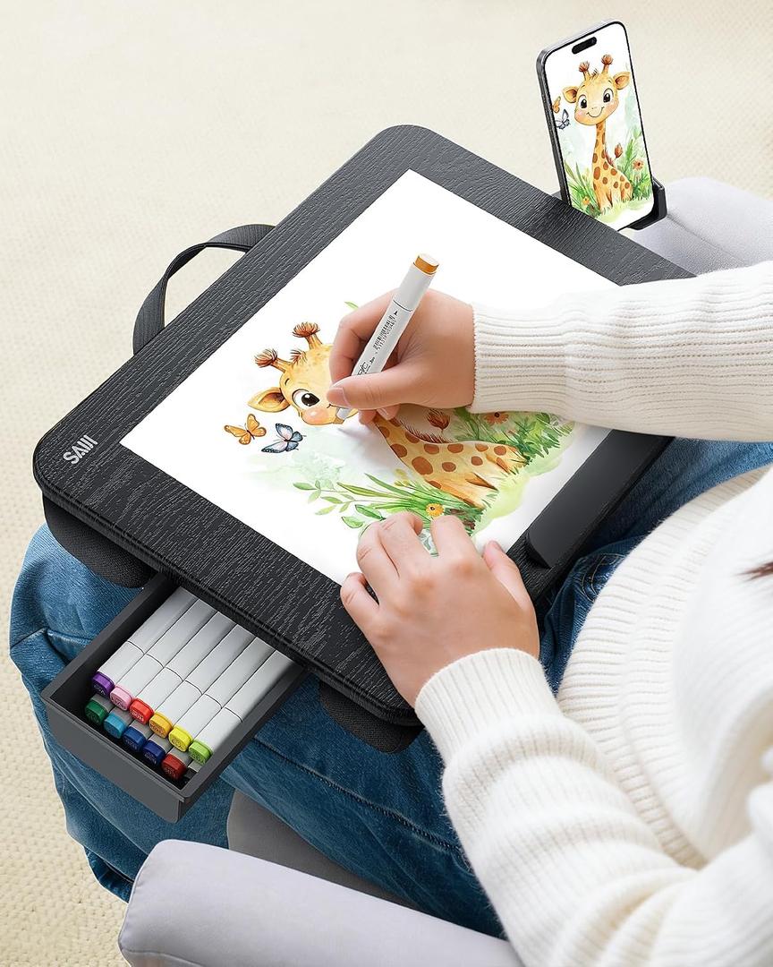 SAIJI Laptop Lap Desk, Portable Laptops Tray with Cushion Drawer Storage
Drawer Storage, Phone Holder, 12mm Thickened Panel,Carry Handle, Computer Laptop Stand for Bed Fits Up to 15.6 Inch Laptops