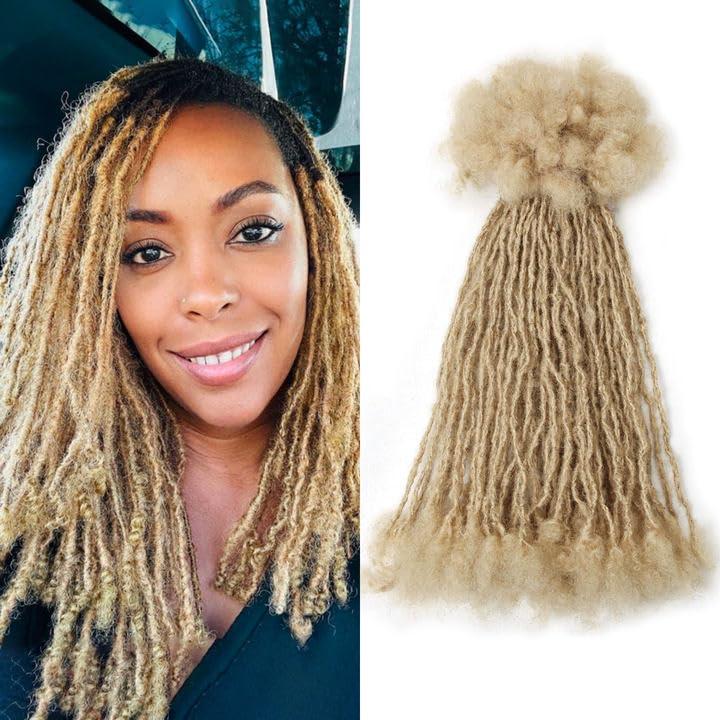 Siphis Sisterlocks Locs Extesnions Human Hair 0.2cm BlondeThickness Micro Locs Curly Tips, Full Handmade Interlocking Permanent Soft Dreadlock Extensions (Light Brown 613# 0.2cm, 12 Inch 30 Strands)