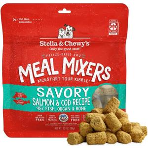 Stella & Chewy's Freeze-Dried Raw Salmon & Cod Meal Mixers- Dog Food Topper and Mixer - Made with 95% Wild-Caught Salmon & Cod, Organs & Bone - Perfect for Picky Eaters - Grain-Free - 3.5 oz (EXP 10/14/27)