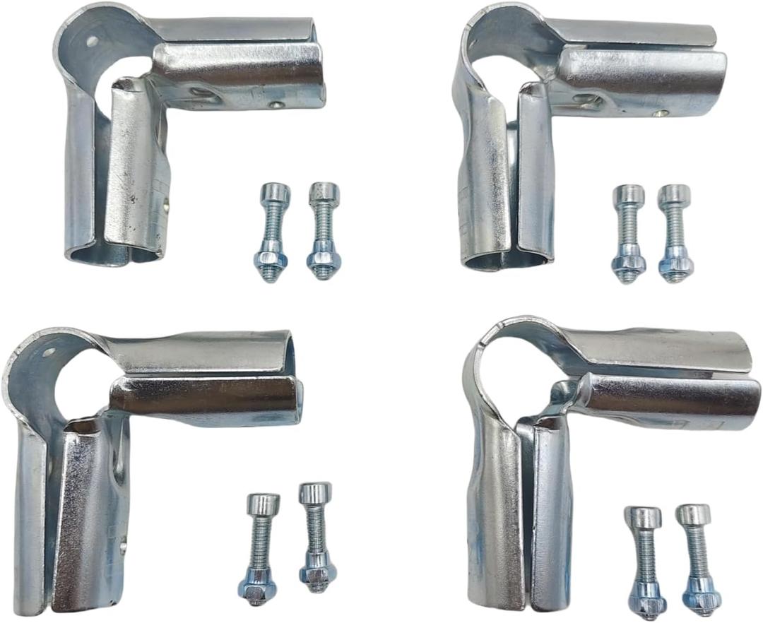 90 Degree 3-Way Pipe Connector, Stainless Steel End Rail Clamps, 1 in O.D., Chain Link Fence Fittings with Bolts and Nuts (4 Set)