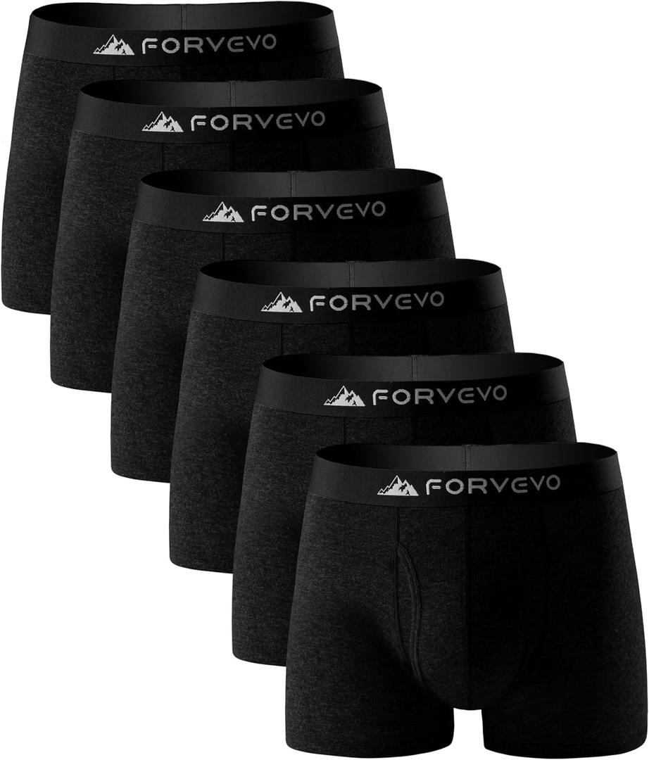 FORVEVO Mens Boxer Briefs, Merino Wool Underwear Men, Breathable Boxer Shorts Comfortable Soft Moisture Wicking Underwear with Elastic Waistband 6 Pack (Black, XL)