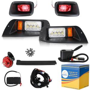 Golf Cart Light Kit for EZGO TXT Gas & Electric 1996-2013, 12V Street Legal Full Headlight Tail Light Kit with Turn Signal Switch, Horn Button, Hazard Flasher and Brake Pad
