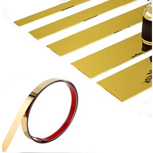 Wall Trim Molding,Stainless Steel Peel and Stick Wall Trim Metalized Mirror-Like Finish, Flexible Mirror Wall Ceiling Floor Cabinet Tile Edge Moulding for Fireplace (Gold 5m x 4cm)