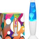 White Base 14'' Magma Liquid Motion Lamp with Blue Liquid and White Wax for Adults Kids Night Light Lamp Decoration for Living-Room Bedroom Christmas Thanksgiving Day (2 Bulbs Included).