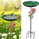 Metal Bird Bath for Outside, Removable Birdbath Feeder Bowl for Outdoors, Freestanding Bird Baths with Upgraded 5-Pronged Base for Garden Patio Yard Lawn Decor (Vintage Green)