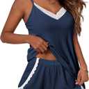 Ekouaer Womens Pajama Sets Soft Lingerie Sleepwear 2 Piece Cami Shorts Set V Neck Pj Lace Nightwear (Large)