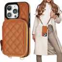 Bocasal Crossbody Wallet Case for iPhone 16 Pro, RFID Blocking PU Leather Zipper Handbag Purse Flip Cover, Kickstand Folio Case with Card Slots Holder Wrist Strap Lanyard 5G 6.3 Inch (Brown)