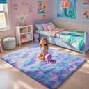 Ophanie Rainbow Purple Rug for Bedroom Girls, Unicorn Colorful Mermaid Fluffy Soft Cute Fuzzy Area Rugs, Shag Plush Shaggy 4x6 Furry Carpet for Kids Baby Teen Dorm Nursery Home Decor Aesthetic