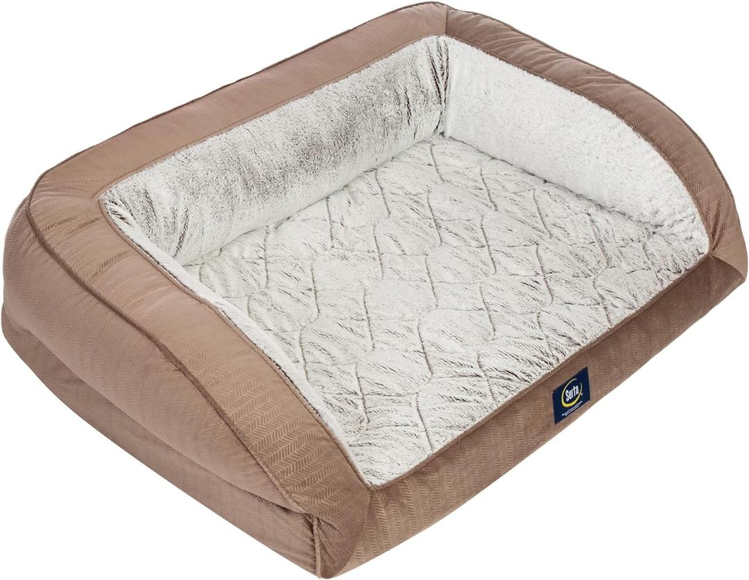 Serta Orthopedic Quilted Couch Dog Bed for Pets Chocolate Brown (Large)