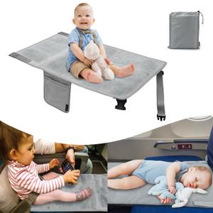 Happy Nest Toddler Airplane Bed & Airplane Seat Extender for Kids - Portable Foot Rest for Children Flights, Soft Velvet Toddler Plane Bed, Lightweight Machine Washable Travel Essentials (Gray)