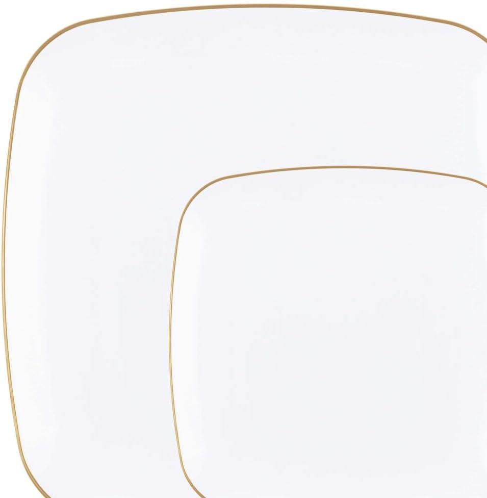Organic Square White Gold Rim Plates, 8.5 Inch, Case of 120 (12 packs x 10)