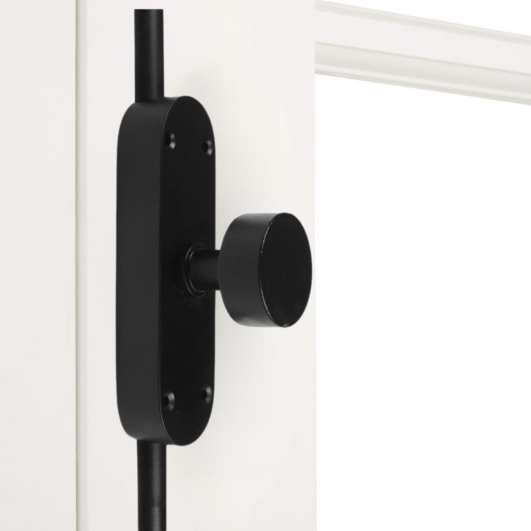 Black Powder Coated Iron Window Cremone Bolt 6' Double Door Lock, Durable, Adjustable Length, Easy Single-Handle Operation for Rustic, Traditional or Modern Interio+B6rs