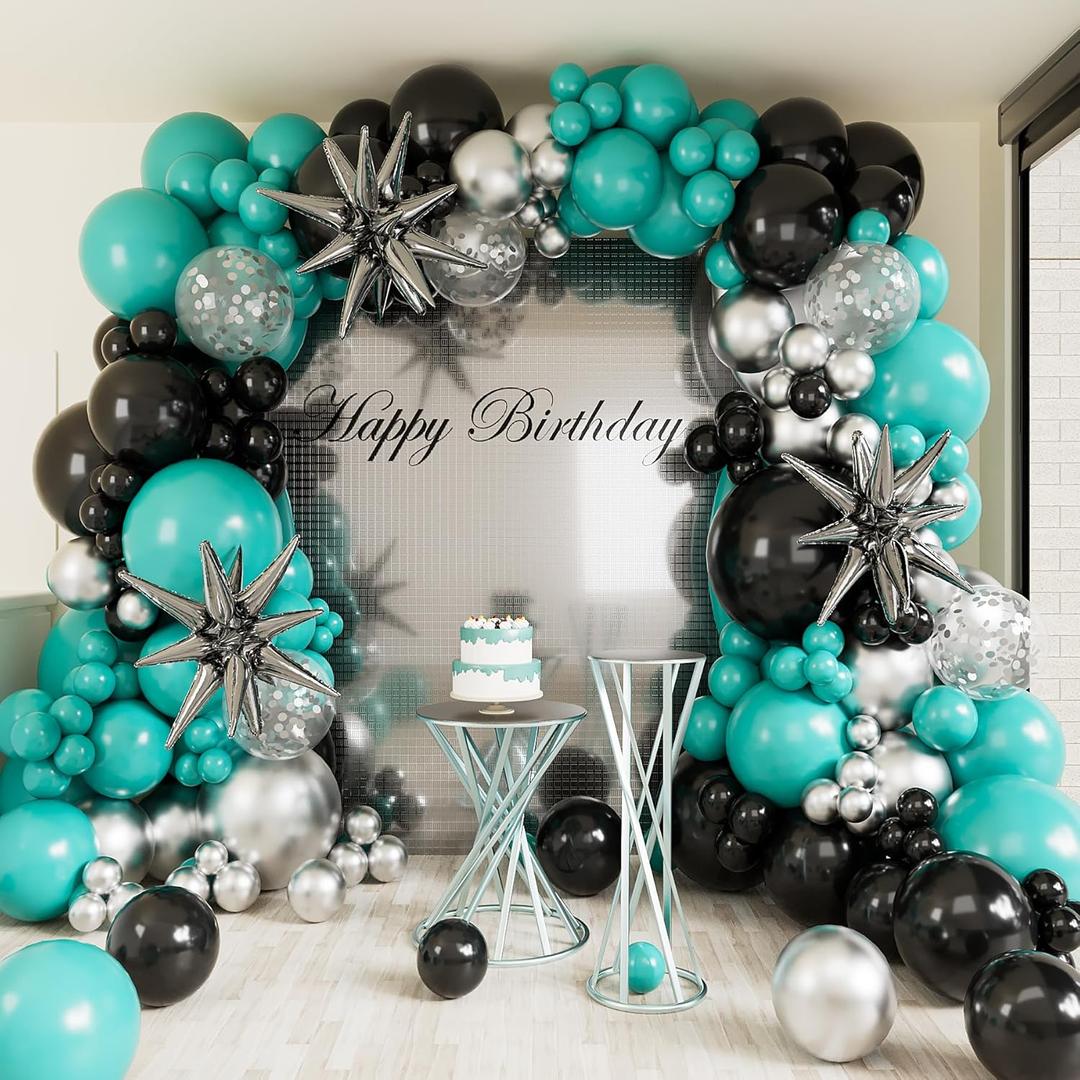 Teal Balloon Garland Arch Kit,127Pcs Teal Blue Black and Silver Balloon for Gender Reveal Birthday Wedding Baby Shower Graduation Party Decorations