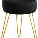 LUE BONA Vanity Stool, Black Vanity Stools for Makeup Room, Round Ottoman Foot Stool, Velvet Footrest Vanity Chair for Bathroom Vanity, Bedroom, Living Room, Entryway, Offices, 17.5 Inches X 13 Inches X 13 Inches