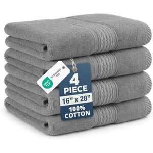 Grey Hand Towels for Bathroom - Pack of 4 (16" x 28") - 100% Cotton Double Stitched Edges - Ultra Soft, Quick Dry & Highly Absorbent - Everyday Comfort Hand & Face Towels for Family and Gym Use - Grey