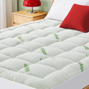 Mattress Pad King Size, Cooling Pillow Top Mattress Topper, Ultra Soft Viscose Made from Bamboo, Breathable for Hot Sleepers, Deep Pocket 8"-20", Green