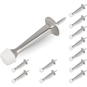 HOMOTEK 12 Pack Heavy Duty Solid Rigid Door Stop with Soft Rubber Tip, Zinc Die Cast Door Stopper Protect Wall & Door, Satin Nickel