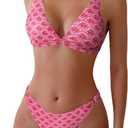 ZAFUL Women's 2 Piece Floral Print Swimsuit Triangle String High Cut Bikini Sets Bathing Suit (Large, 1-floral Pink)