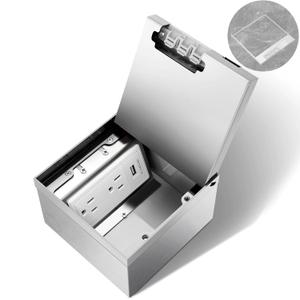 Recessed Flat Hidden Floor Electrical Outlet Kit, Hidden Duplex 2 * 15A Tamper-Resistant Receptacle Outlet and 2.1A USB Port, Waterproof Electrical Outlet Cover Box, Silver
