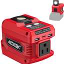 220W Azocek Power Inverter Compatible with Milwaukee 18V Battery, DC 18V to AC 110V Portable Power Station with 1 AC Outlet, 2 USB Ports & 1 Type-C Fast Charging, 400LM LED Work Light (Red)