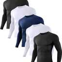 Dalavch 1/5 Pack Mens Compression Shirts Long Sleeve Athletic Workout Rash Guard Gym Active Sports Undershirt Base Layer Top (XX-Large, 2 Black 2 White 1 Blue)