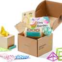 Tiny Land Montessori Baby Toy Set 4-6 Months  Early Learning Motor Skills Development Kit with 4-in-1 Soft Cloth Book, Spinning Rainbow Toy, Silicone Blocks and Baby Tissue Box