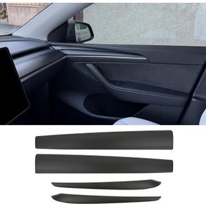 Dashboard Cover Wrap and Front Door Trim Panel Compatible with Tesla Model Y (2019-2023) Model 3 (2021-2023) Dash Cover Matte Black