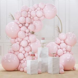 PartyWoo Pale Pink Balloons 100pcs Different Sizes of 18 12 10 5 Inch Light Pastel Baby Pink Balloon Arch Kit for Engagement Bachelorette Baby Shower Easter Birthday Party Decorations Pink-Q01