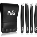 Pefei Tweezers Set - Professional Stainless Steel Tweezers for Eyebrows(Black)