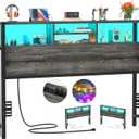 Aheaplus Headboard for Queen Size Bed with Storage, Headboards with Outlets, USB Ports and LED Light, Queen Size Head Board Only, Height Adjustable, Reversible, Sturdy and Stable Headboard, Black Oak