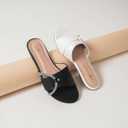 Women's Flat Sandals Rhinestone Strappy Buckle Slides With Soft Memory Foam Insole, Dressy Beach Leather Slippers for Summer Vacation (7, White)