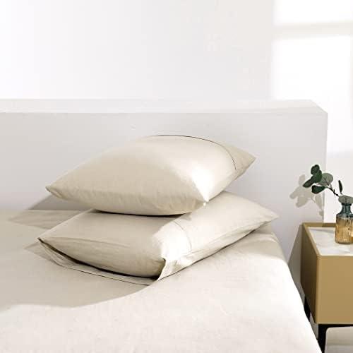 TUMEI 100% Linen Pillow Cases King, Set of 2 King Size Linen Bed Pillow Shams Cover Washed Solid Color Natural Flax Soft Breathable, (35.83"×20.08")