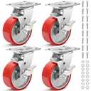 6 Inch Heavy Duty Casters Set of 4, Industrial Locking Casters 6000lbs Load Capacity, Plate Swivel Castor Wheels for Heavy Duty Carts, Workbench, Equipment, Platform Truck (Red)