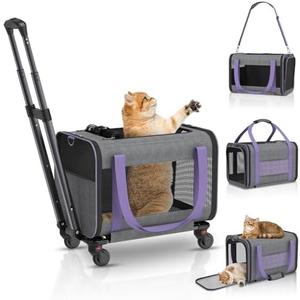 Cat Carrier on Wheels Airline Approved: Betopet Rolling Cat Carrier for Small Dog Medium Cat Under 18lbs - Cat Soft Carrier Pet Travel Bag TSA Approved Under Seat for Airplane Transport Flight