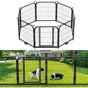 GarveeLife Dog Playpen Outdoor, 8 Panel Dog Fence with Gate for Yard,Pet Exercise Pen for Rv Camping Garden for Puppy and Small Dogs with Fixed Stakes(24 in) (Black)