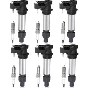 Ignition Coil Packs and Spark Plugs Compatible for Chevrolet Equinox Malibu Traverse Colorado Impala Camaro, for GMC Terrain Acadia, for Buick Cadillac & More 3.0L 3.6L V6, Replace UF569 (UF569 Ignition Coil Pack and Iridium Spark Plugs)