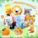 RoundFunny 6 Pcs Small Stuffed Safari Animals Bulk, 7 Inch Jungle Animals Stuffed Toys, Adorable Plush Lion Zebra Giraffe Tiger Hippo Elephant for Baby Shower Safari Jungle Themed Party Student Award