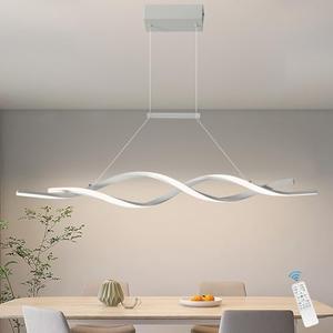 Jaycomey Modern Pendant Light, Dimmable LED Chandelier with Remote Control, Wave Shape Chandelier Lighting, Chandeliers for Dining Rooms Kitchen Island Restaurant Living Room, 3000-6000K, 28W, White