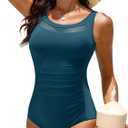 Tempt Me Women One Piece Mesh Swimsuits Tummy Control Swimwear (Deep Green, S)