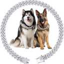 Luxury Cuban Link Dog Collar Silver Dog Chain Necklace with Diamond Rhinestones - 0.59 Inch Width Metal Pet Collar Jewelry for Small Medium Large Dogs & Cats (24 inch)