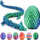 2 x 3D Printed Dragon,Mystery Easter Crystal 3D Dragon Egg,Dragon Eggs with Dragon Inside,3D Printed Animals Fidget Desk Decor (Blue Green, 8in)