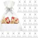 PerKoop 24 Pack Baskets for Gifts Bulk DIY Empty Gift Basket with Handles Kraft Cardboard Tray 24 Bags 24 Bows for Bridal Shower Graduation Wedding Birthday, 6. 5 x 9. 8 Inch(White)